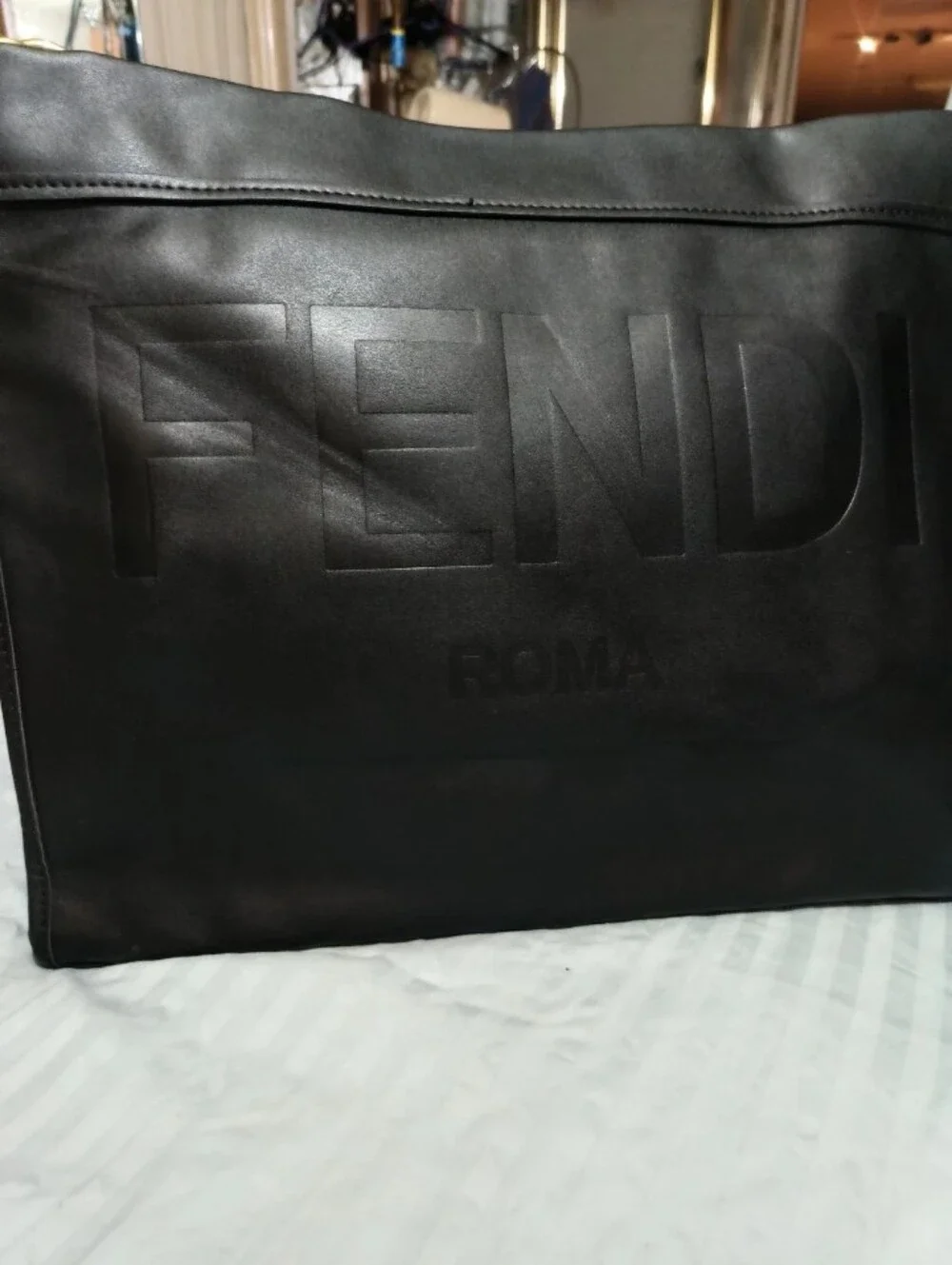 Fendi Black Embossed Roma Leather Tote